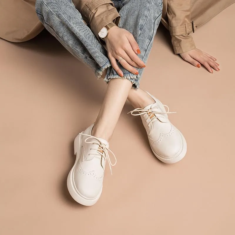 Marten Oxford Womens Wingtip Shoes Handmade Leather W Toe Cap Brogues Oxfords & Tie Flats Elegant Black/White