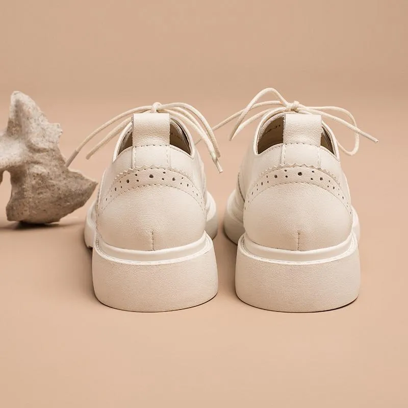 Womens Wingtip Shoes Handmade Leather W Toe Cap Brogues Oxfords & Tie Flats Elegant Black/White Luna Blu Oxford