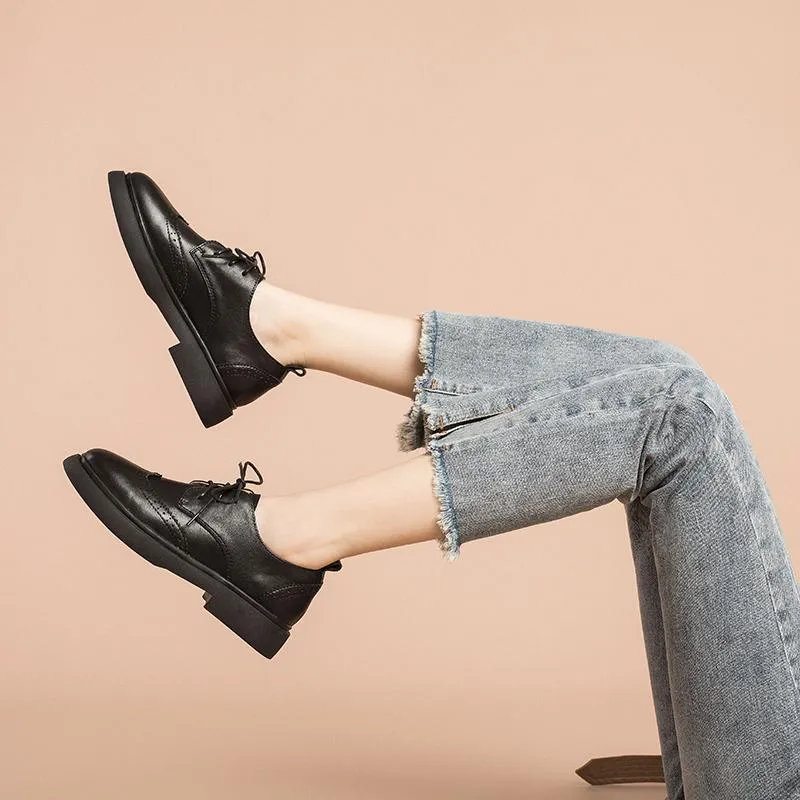 Footjoy Saddle Oxfords Womens Wingtip Shoes Handmade Leather W Toe Cap Brogues Oxfords & Tie Flats Elegant Black/White