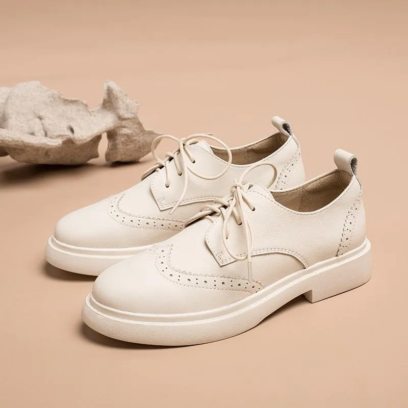 Womens Wingtip Shoes Handmade Leather W Toe Cap Brogues Oxfords & Tie Flats Elegant Black/White Lace Up Oxfords