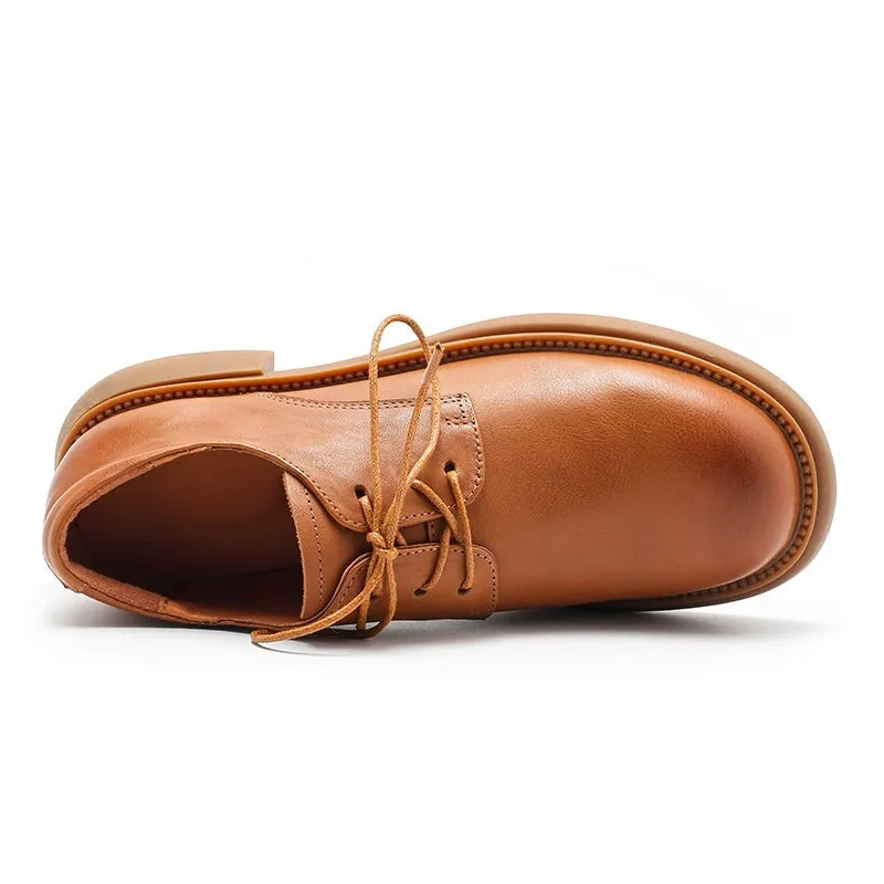 Japanese Oxford Shirt Vegetable Tanned Leather Derby Shoes Lace Up Oxfords in Brown/Khaki/Black