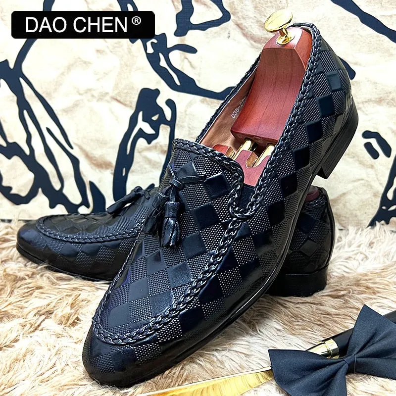 LUXURY PLAID PRINT WEAVE CASUAL SHOES BLACK BROWN WEDDING OFFICE DRESS MAN SHOES LOAFERS MEN Loafers For Wide Feet