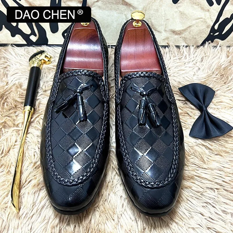LUXURY PLAID PRINT WEAVE CASUAL SHOES BLACK BROWN WEDDING OFFICE DRESS MAN SHOES LOAFERS MEN Loafers Hush