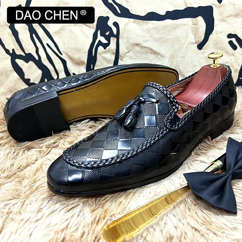 LUXURY PLAID PRINT WEAVE CASUAL SHOES BLACK BROWN WEDDING OFFICE DRESS MAN SHOES LOAFERS MEN Penn Loafers