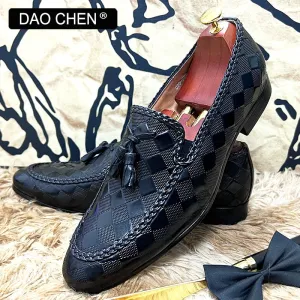 LUXURY PLAID PRINT WEAVE CASUAL SHOES BLACK BROWN WEDDING OFFICE DRESS MAN SHOES LOAFERS MEN Penny Loafers Size 14