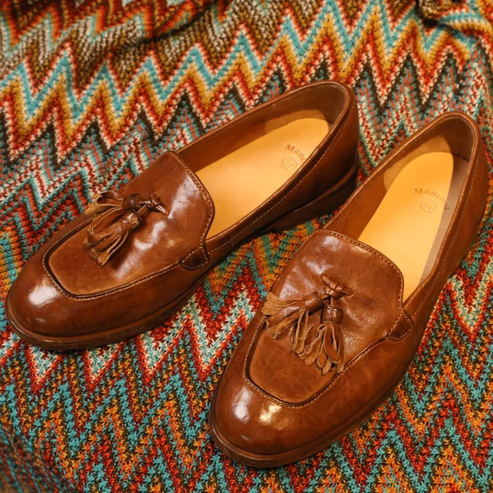 Breathable Oxfords Mantova Series-Classic Loafer Shoes For Women Goodyear Horse Leather with Tassels in Brown