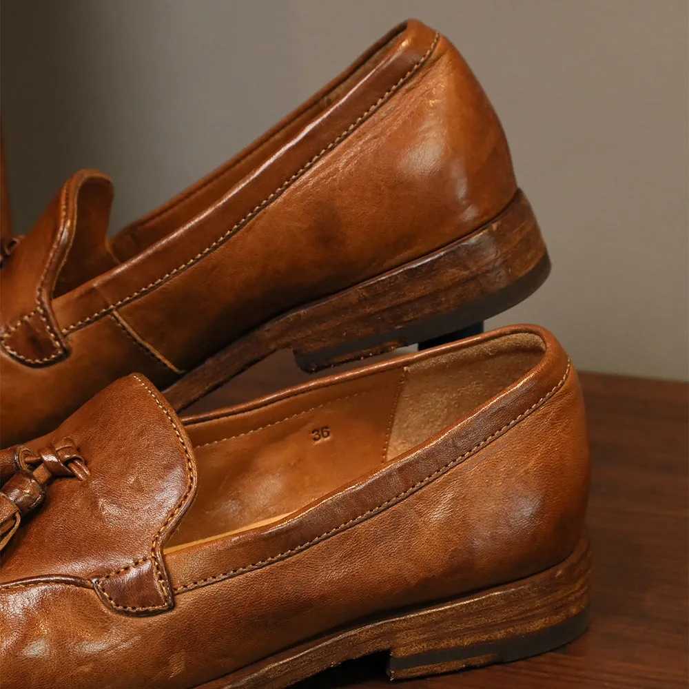 Mantova Series-Classic Loafer Shoes For Women Goodyear Horse Leather with Tassels in Brown Frye Oxford