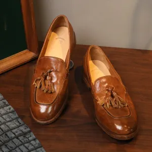Mantova Series-Classic Loafer Shoes For Women Goodyear Horse Leather with Tassels in Brown Quotes Oxfords Not
