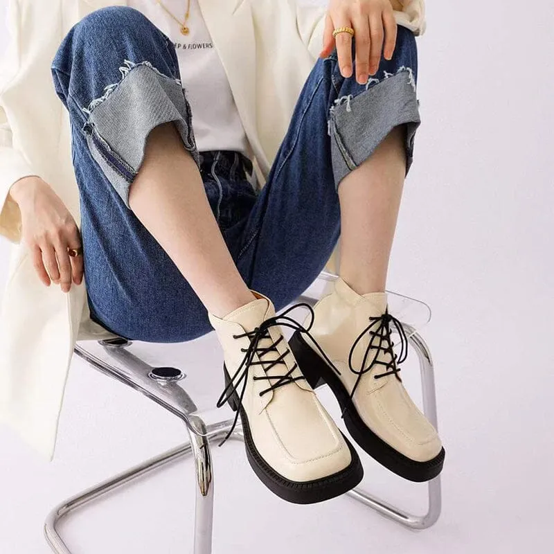 Martin Boots Women Leather Lace-Up Platform Ankle Booties in White/Black/Nude Originalgrand Stitchlite Wingtip Oxford