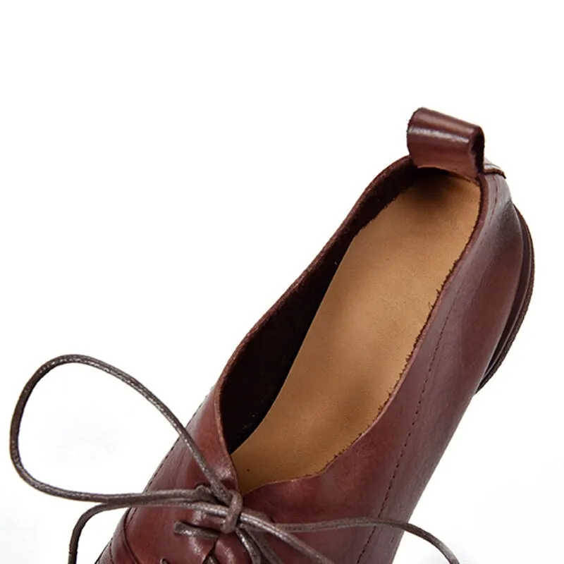 Retro Soft Leather Oxford Shoes For Women Handmade Designer Shoes Coffee/Black Oxford Style Shoes