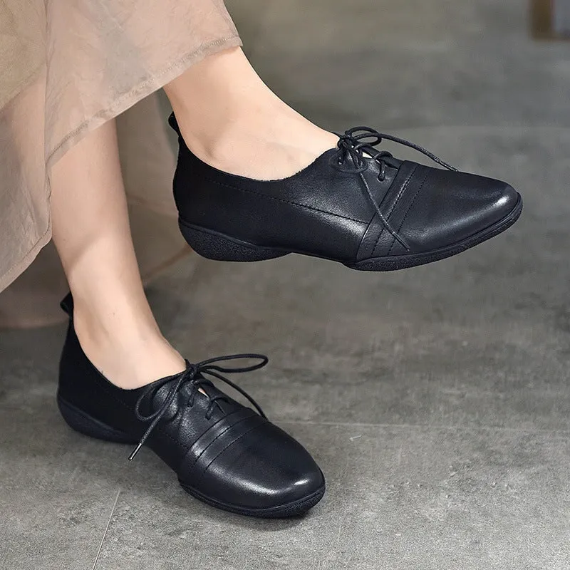 Retro Soft Leather Oxford Shoes For Women Handmade Designer Shoes Coffee/Black Female Oxford Shoes