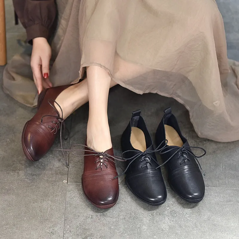 Retro Soft Leather Oxford Shoes For Women Handmade Designer Shoes Coffee/Black Brown Oxfords