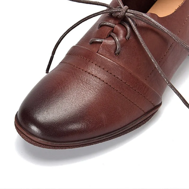 Retro Soft Leather Oxford Shoes For Women Handmade Designer Shoes Coffee/Black Oxford Vs Shoes