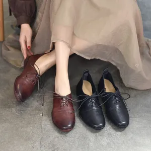 Retro Soft Leather Oxford Shoes For Women Handmade Designer Shoes Coffee/Black Light Tan Oxfords
