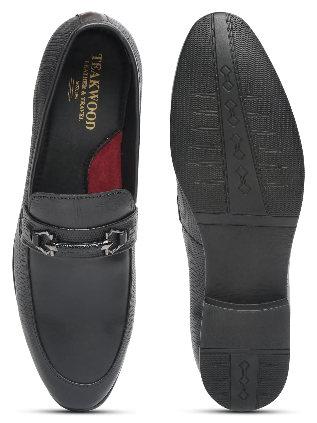 Men Black Texture Genuine Leather Formal Loafers Loafers Star