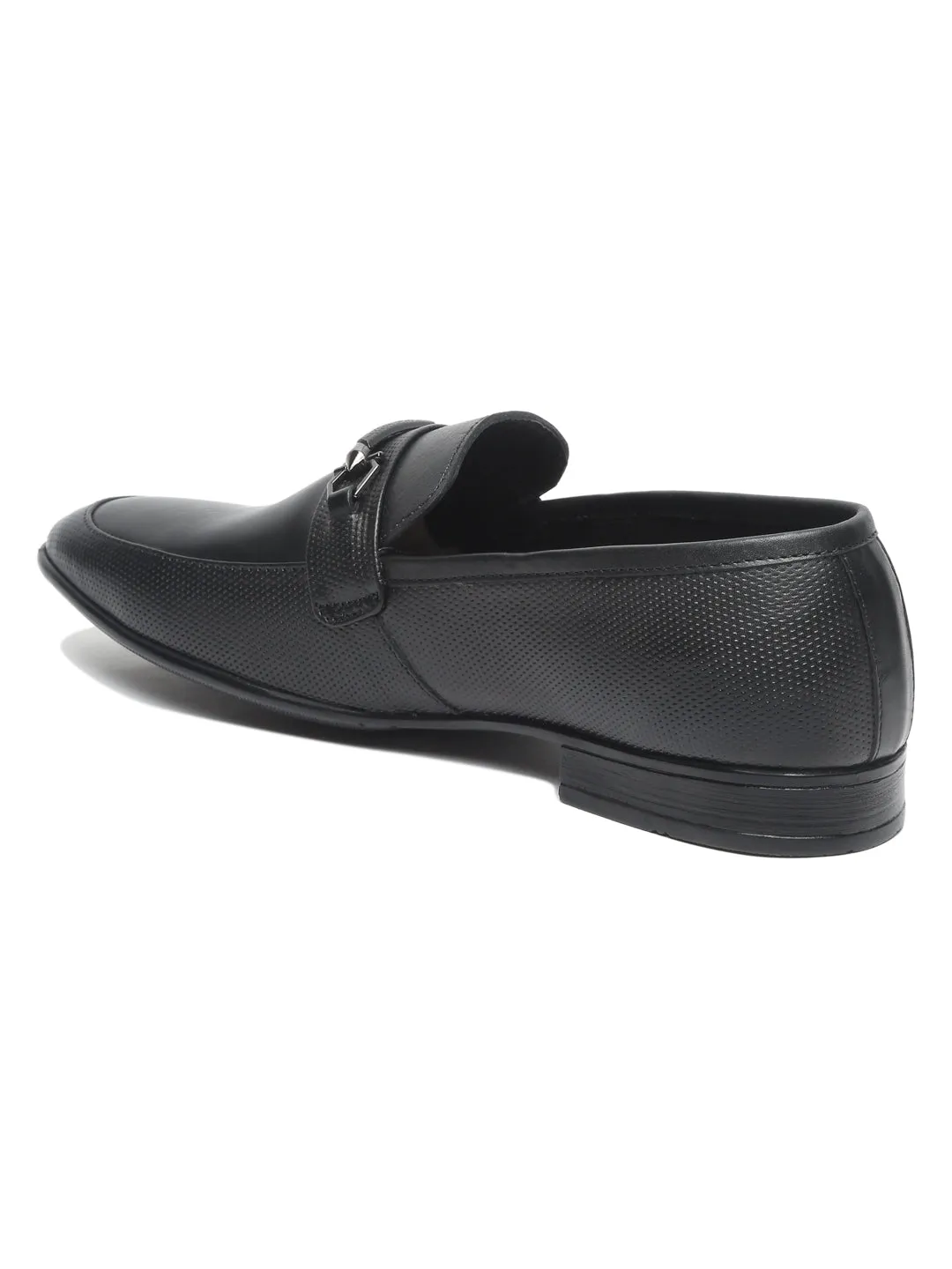 Men Black Texture Genuine Leather Formal Loafers Yacht Loafers