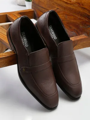 Men Brown Textured Leather Formal Slip-Ons Edmond Allen Loafers
