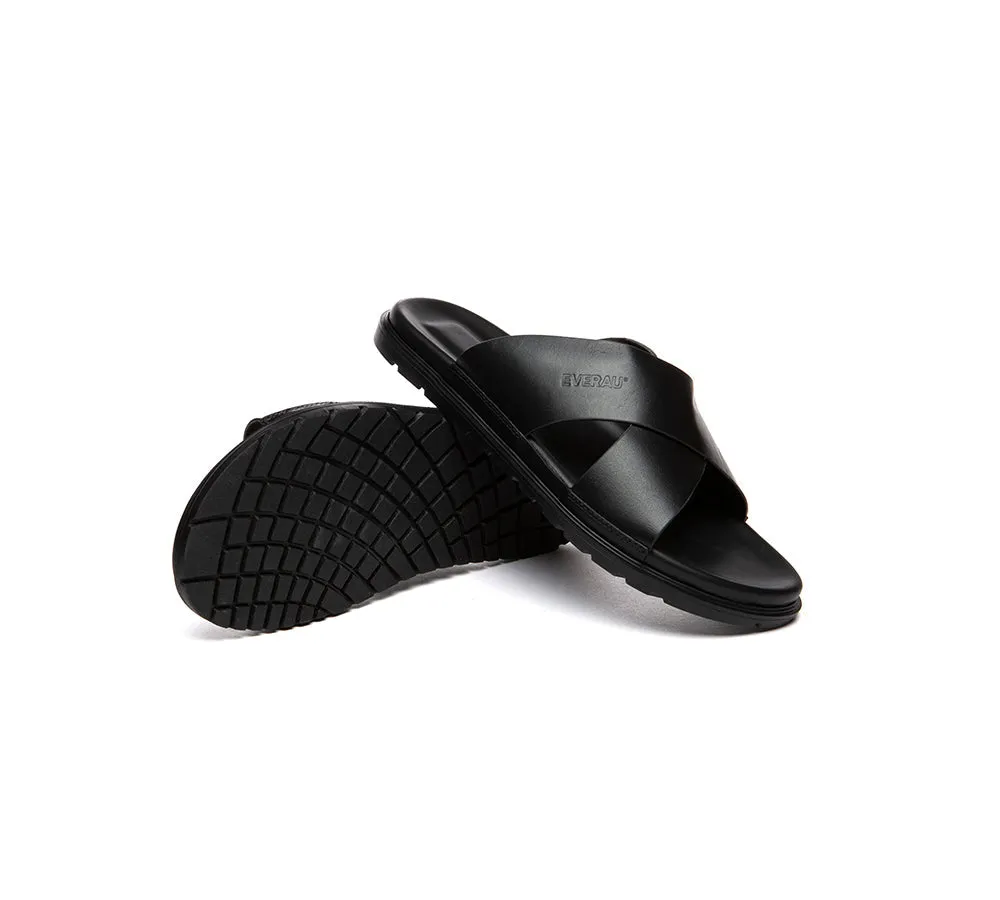 Studded Flat Sandals Men Leather Crossover Slip-on Ultra Soft Summer Slides Wyatt