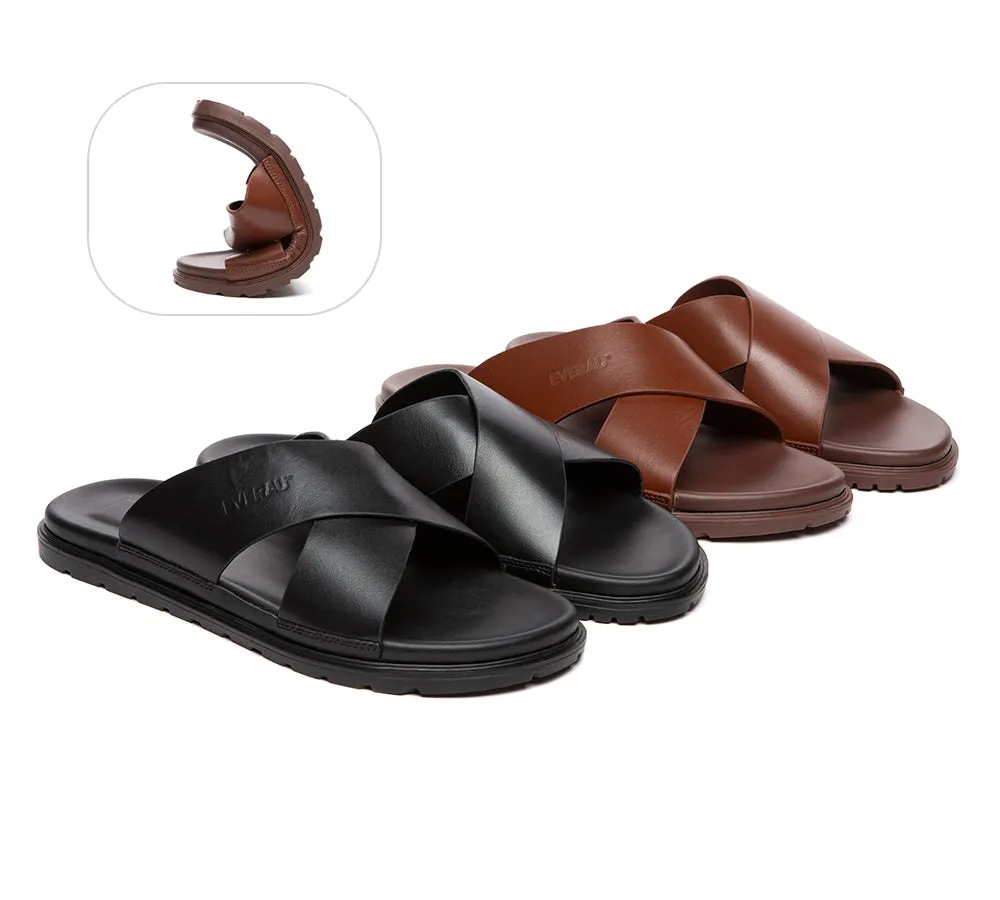 Qvc Sandals Men Leather Crossover Slip-on Ultra Soft Summer Slides Wyatt