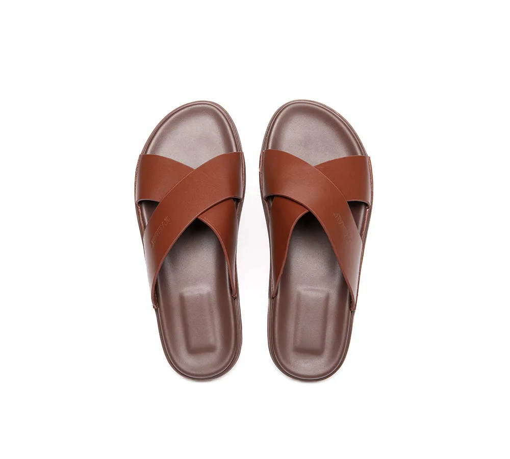 Wooden Japanese Sandals Men Leather Crossover Slip-on Ultra Soft Summer Slides Wyatt