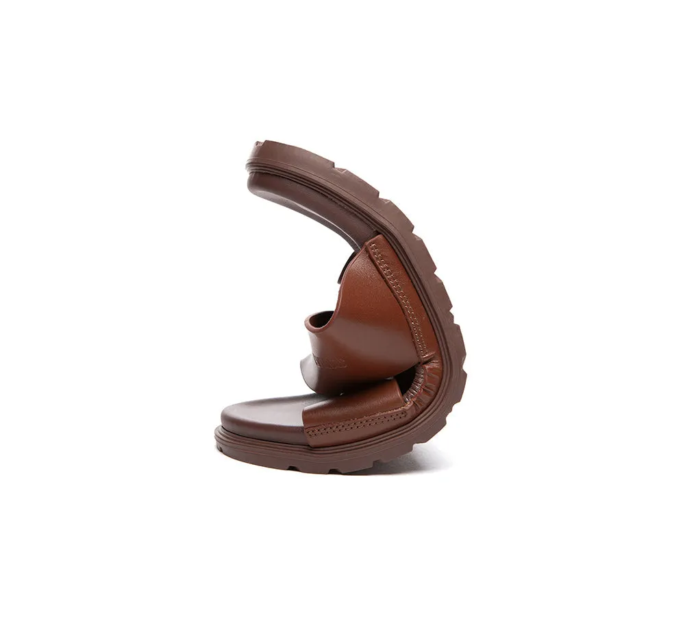 Block Heel Sandals Men Leather Crossover Slip-on Ultra Soft Summer Slides Wyatt