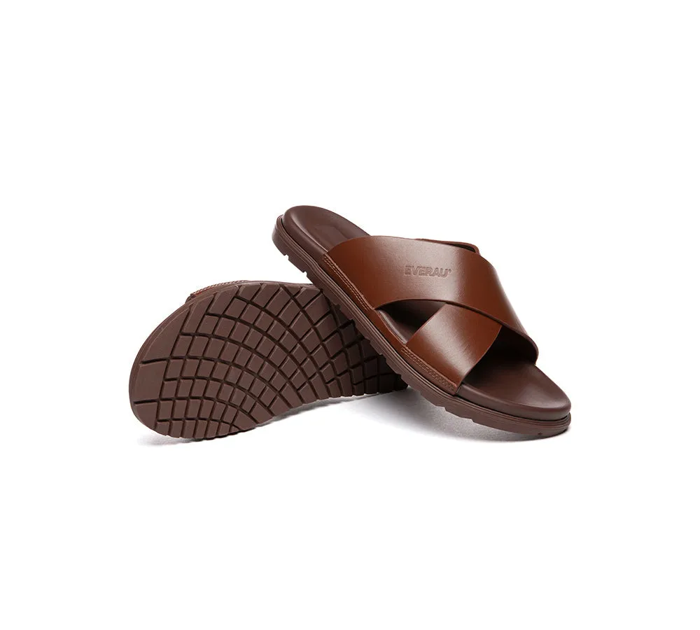 Men Leather Crossover Slip-on Ultra Soft Summer Slides Wyatt Comfortable Sandals For Wedding