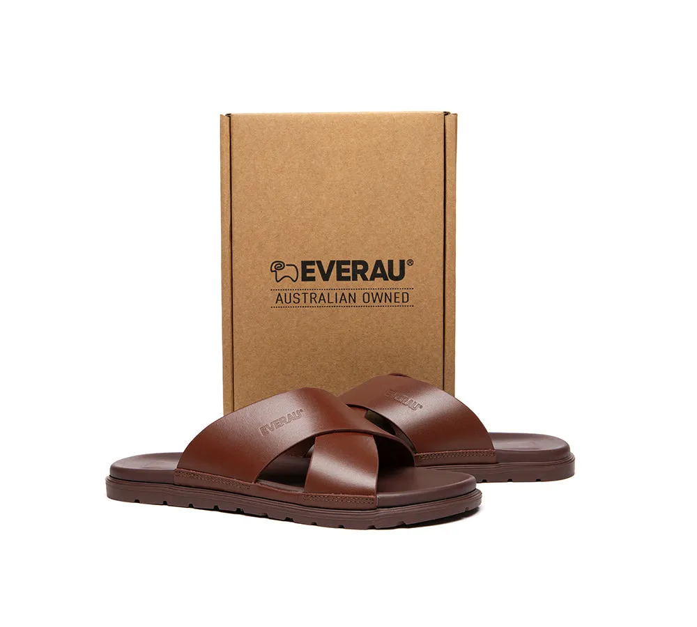 Sandals Pearl Men Leather Crossover Slip-on Ultra Soft Summer Slides Wyatt