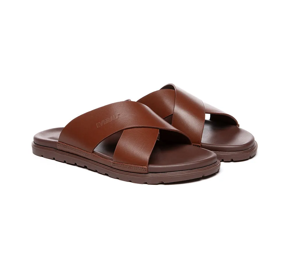 Men Leather Crossover Slip-on Ultra Soft Summer Slides Wyatt Simple Sandals