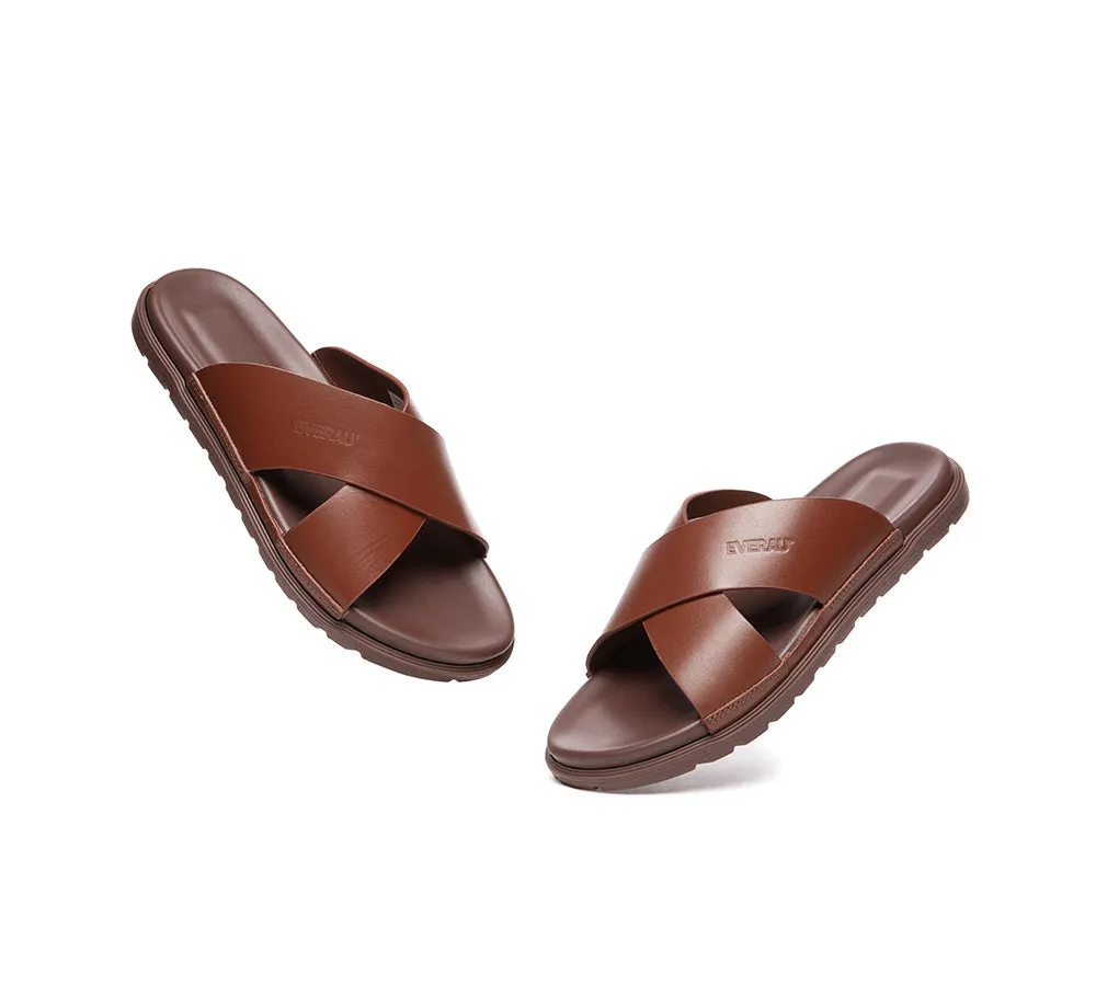 Men Leather Crossover Slip-on Ultra Soft Summer Slides Wyatt Sandals Hotel Jamaica