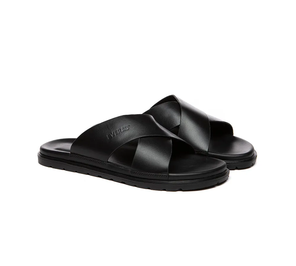 Men Leather Crossover Slip-on Ultra Soft Summer Slides Wyatt Sandals Clearance