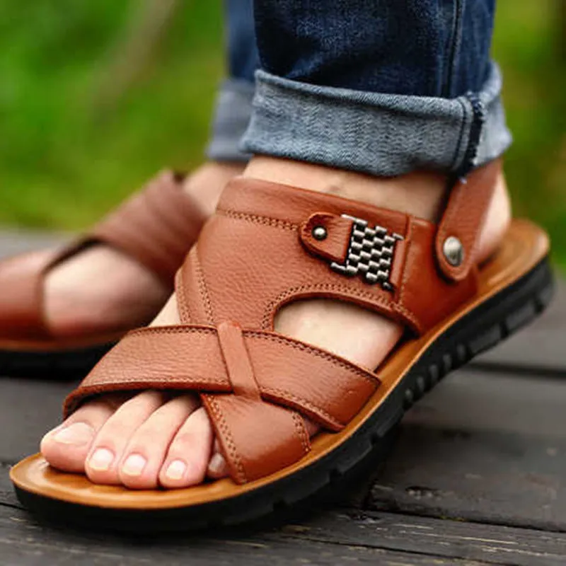 Leather Walking Sandals Men Leather Sandals 2022 New Summer Classic Men Shoes Slippers Soft Sandals Men Roman Comfortable Wa