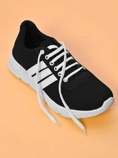 Men Stripe Style Lace Design Jogger Shoes-Black-BR215 Shop Slippers Nearby