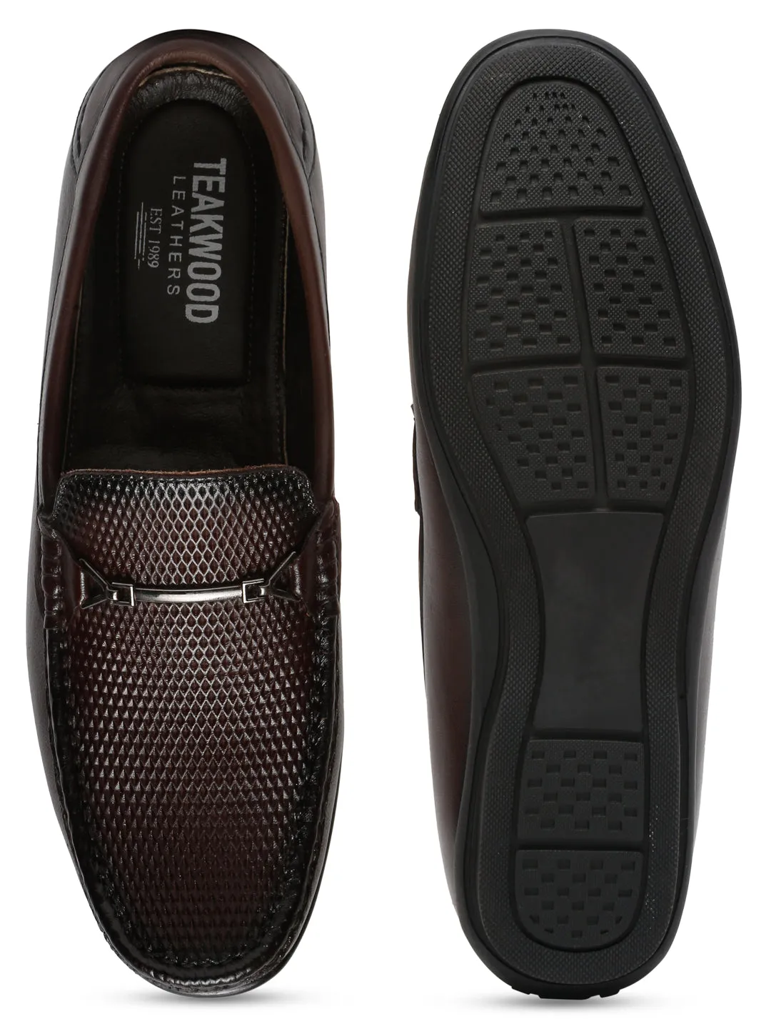 Men Textured Brown Leather Loafers shoes Ladies Soft Leather Loafers