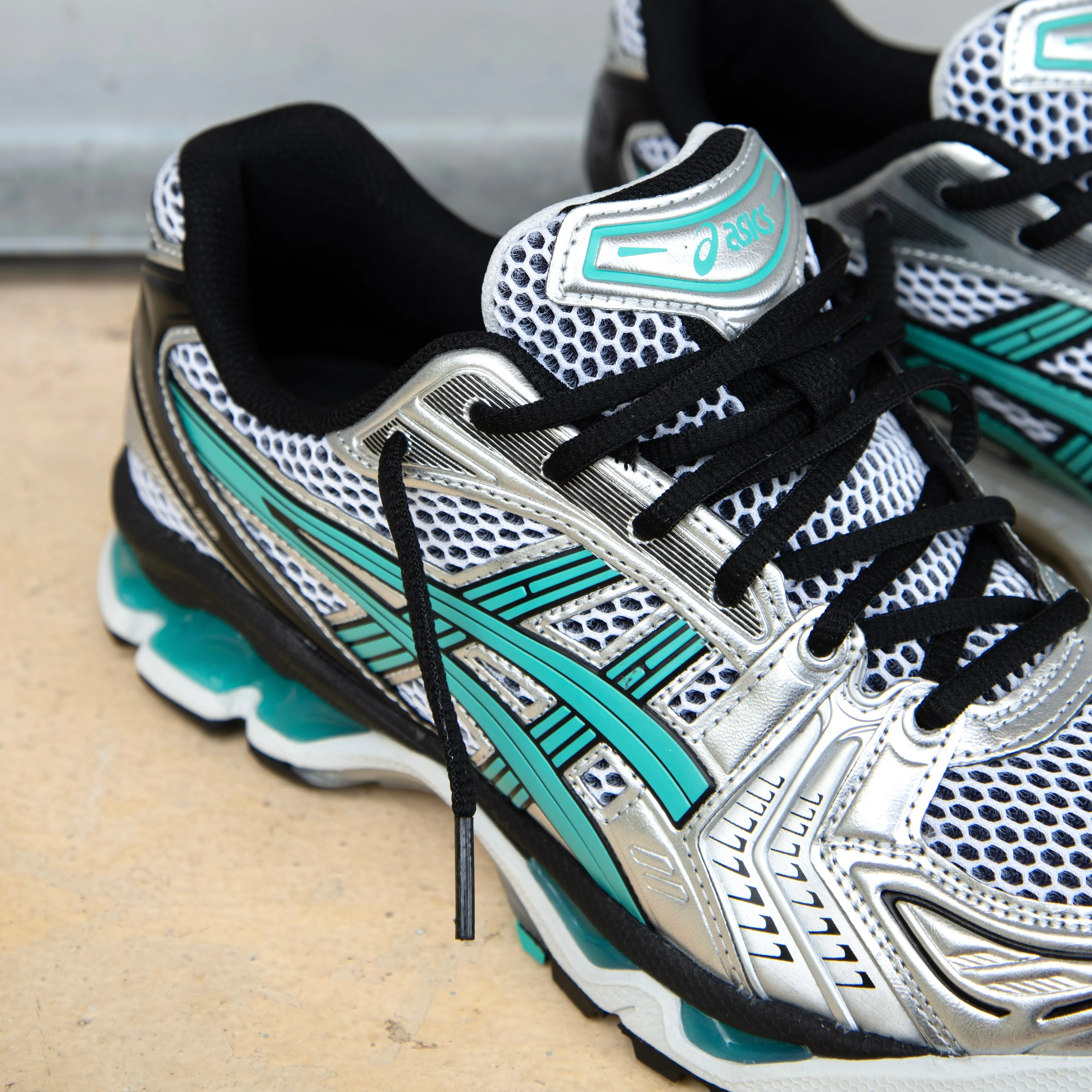 Mens Asics Gel-Kayano 14 (White/Waterfall) Asics Netburner Ballistic Flytefoam Mid Top Volleyball Shoes