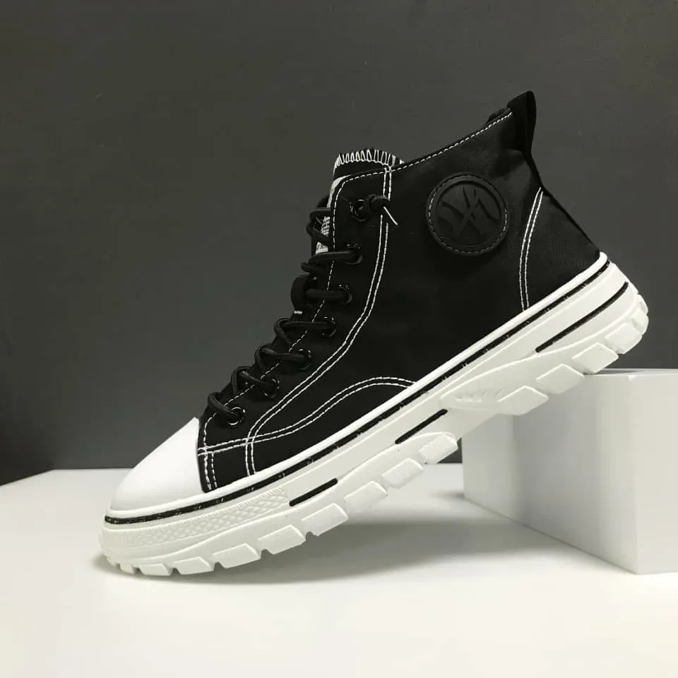 White Flat Sneakers Men's High Top Designer Canvas Shoes C33