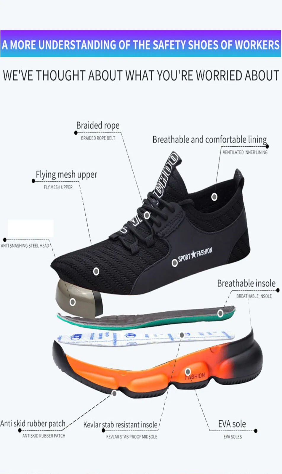 Men's Industrial Work Shoes Steel Toe Safety Protective Shoes Rash On Ankles From Work Boots