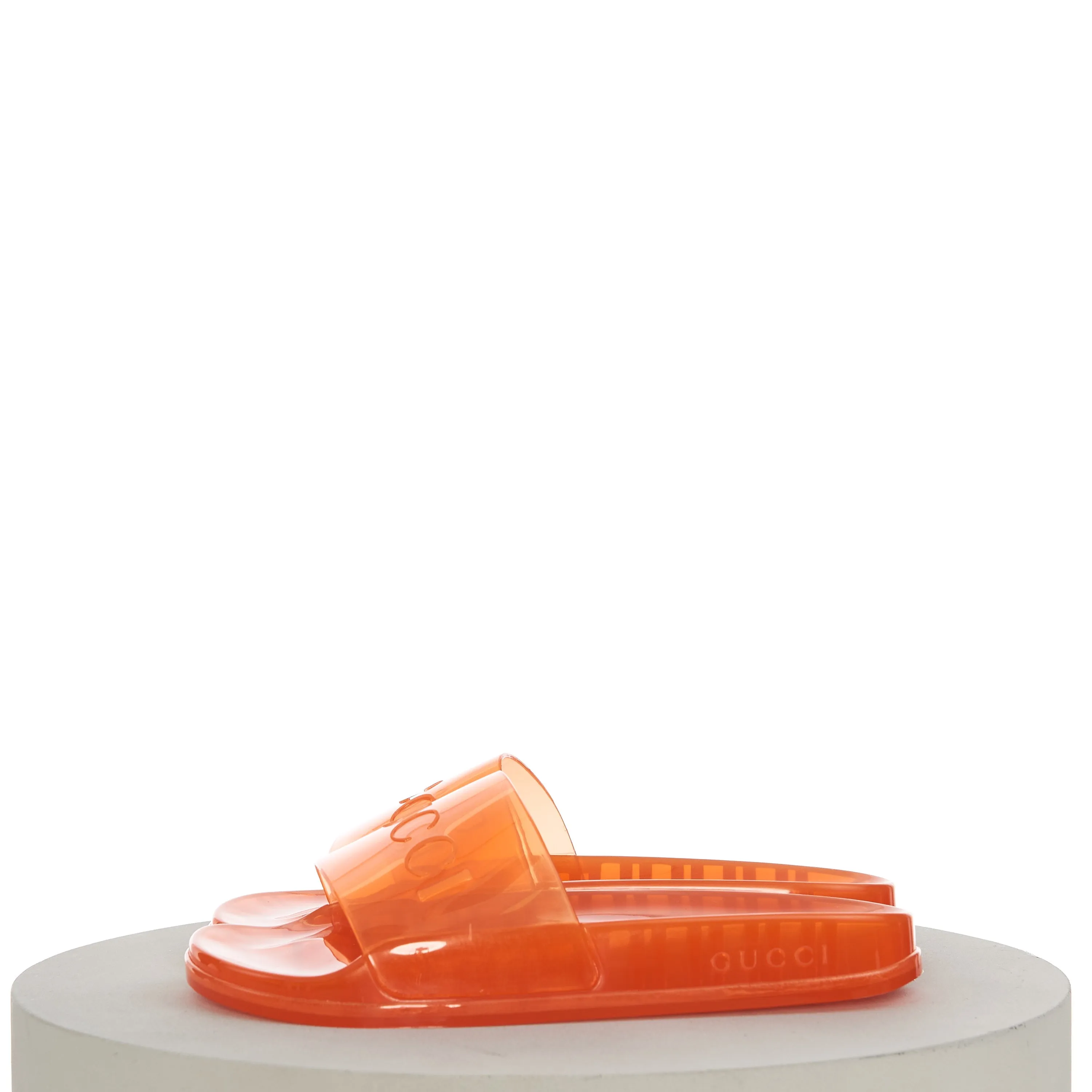 Dept Sandals Men's Slide Sandals with Gucci Logo In Transparent Orange Rubber