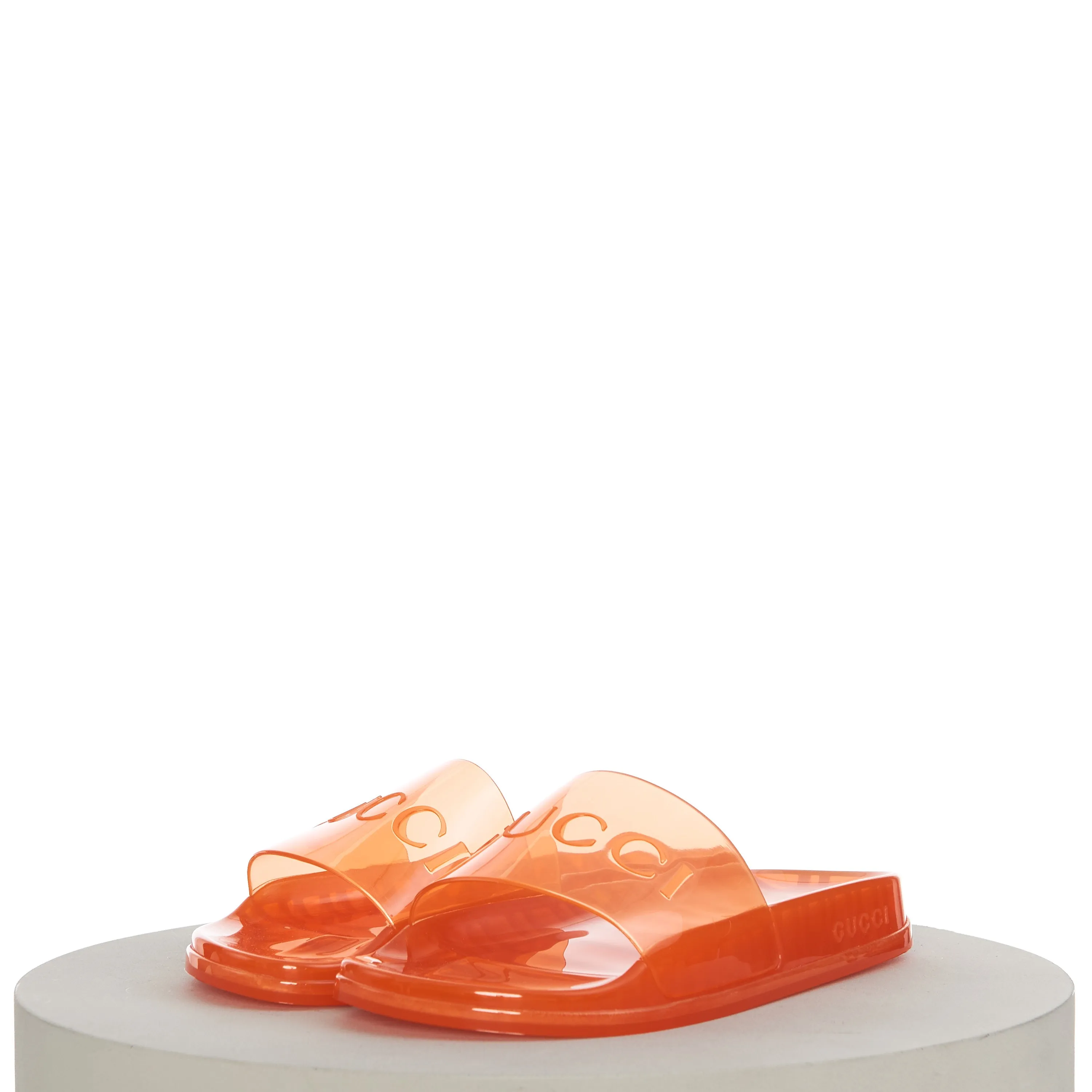 Cool Beach Sandals Men's Slide Sandals with Gucci Logo In Transparent Orange Rubber