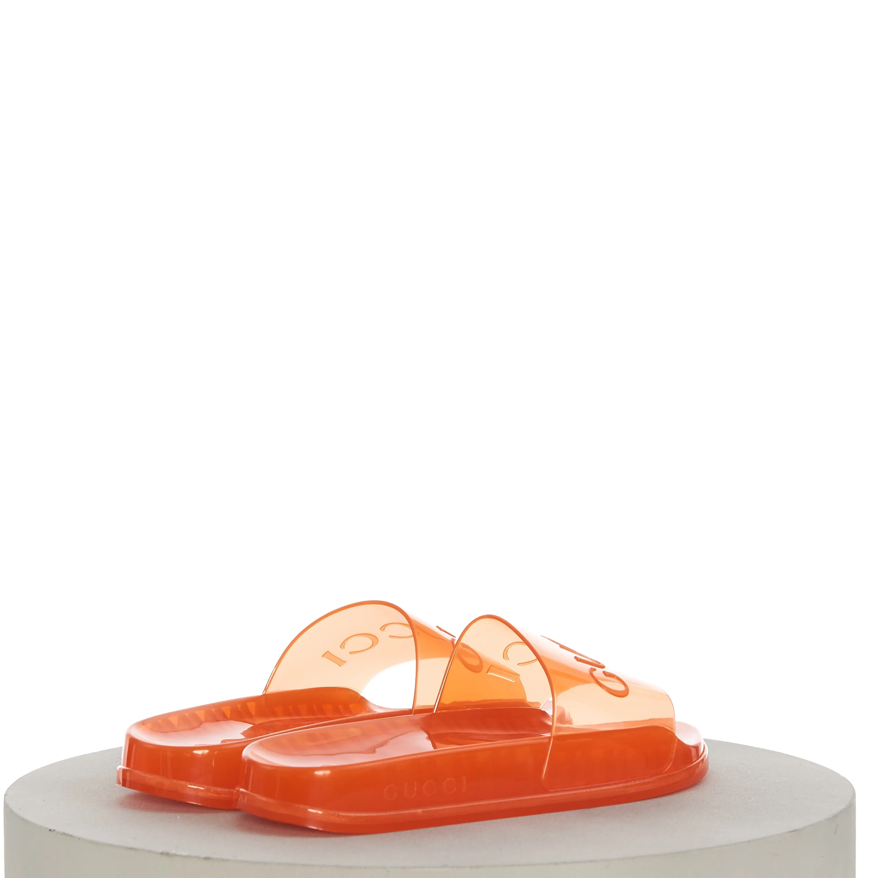 Men's Slide Sandals with Gucci Logo In Transparent Orange Rubber Pretty Closed Toe Sandals