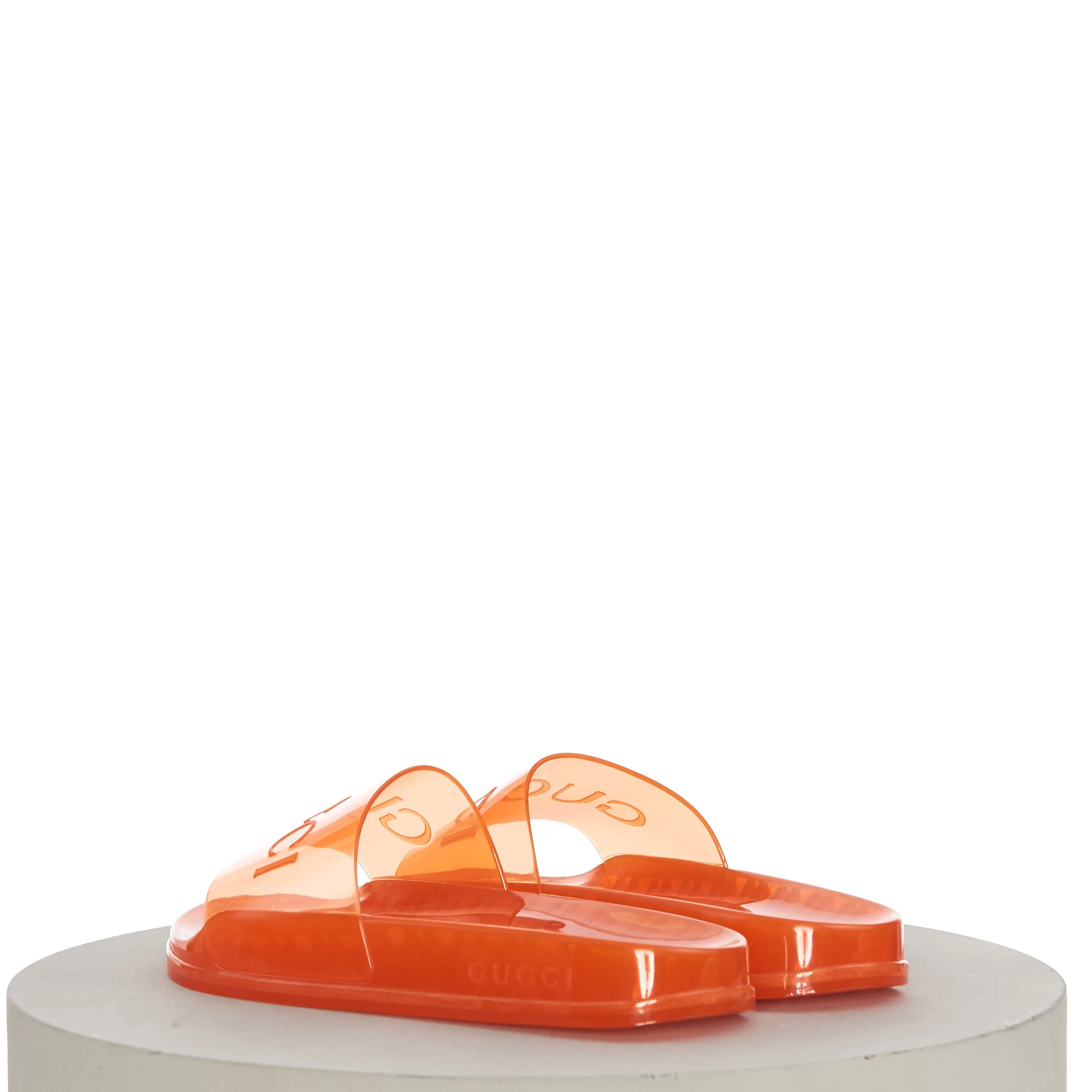 Spring Sandals Men's Slide Sandals with Gucci Logo In Transparent Orange Rubber