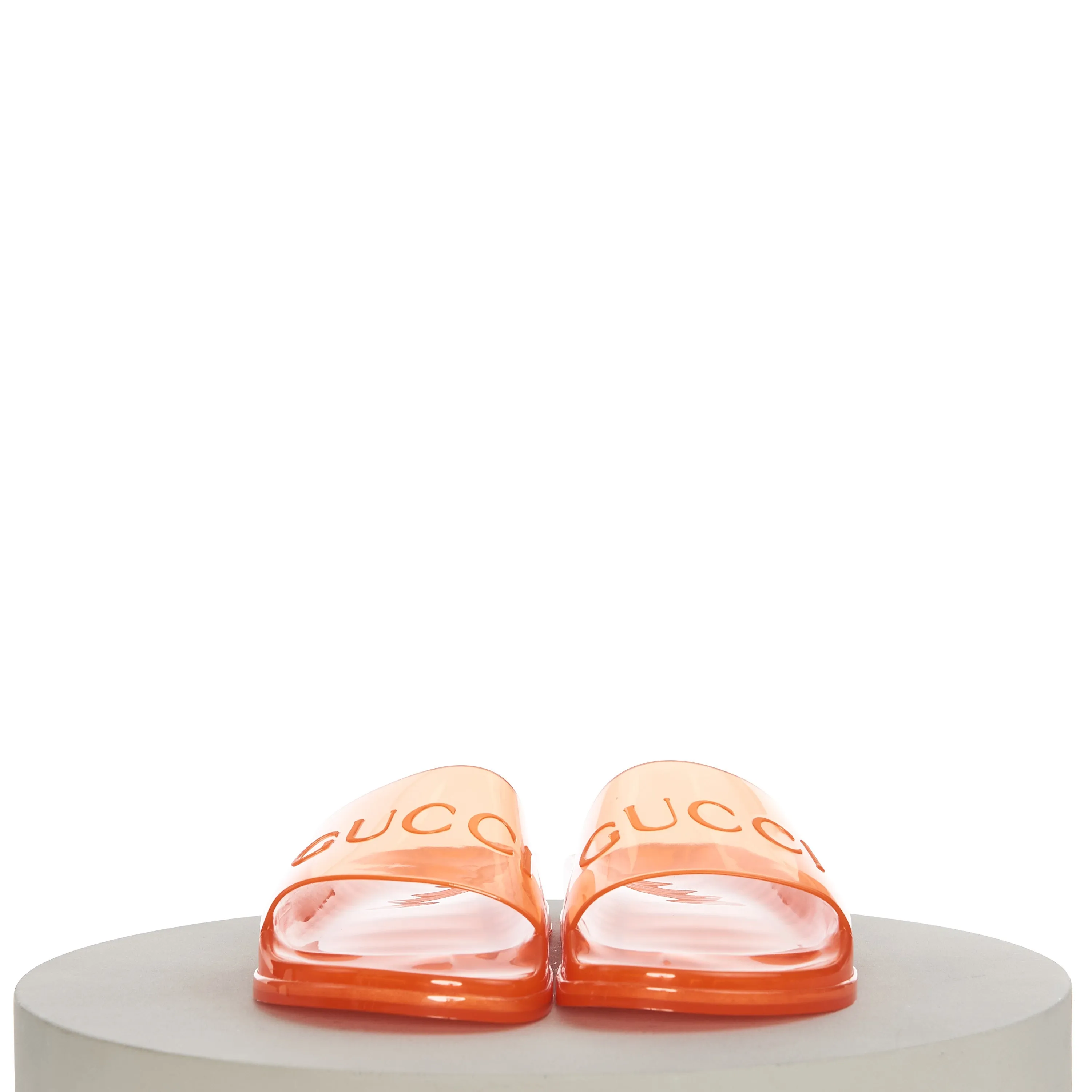 Men's Slide Sandals with Gucci Logo In Transparent Orange Rubber Sandals With Wedge Heel
