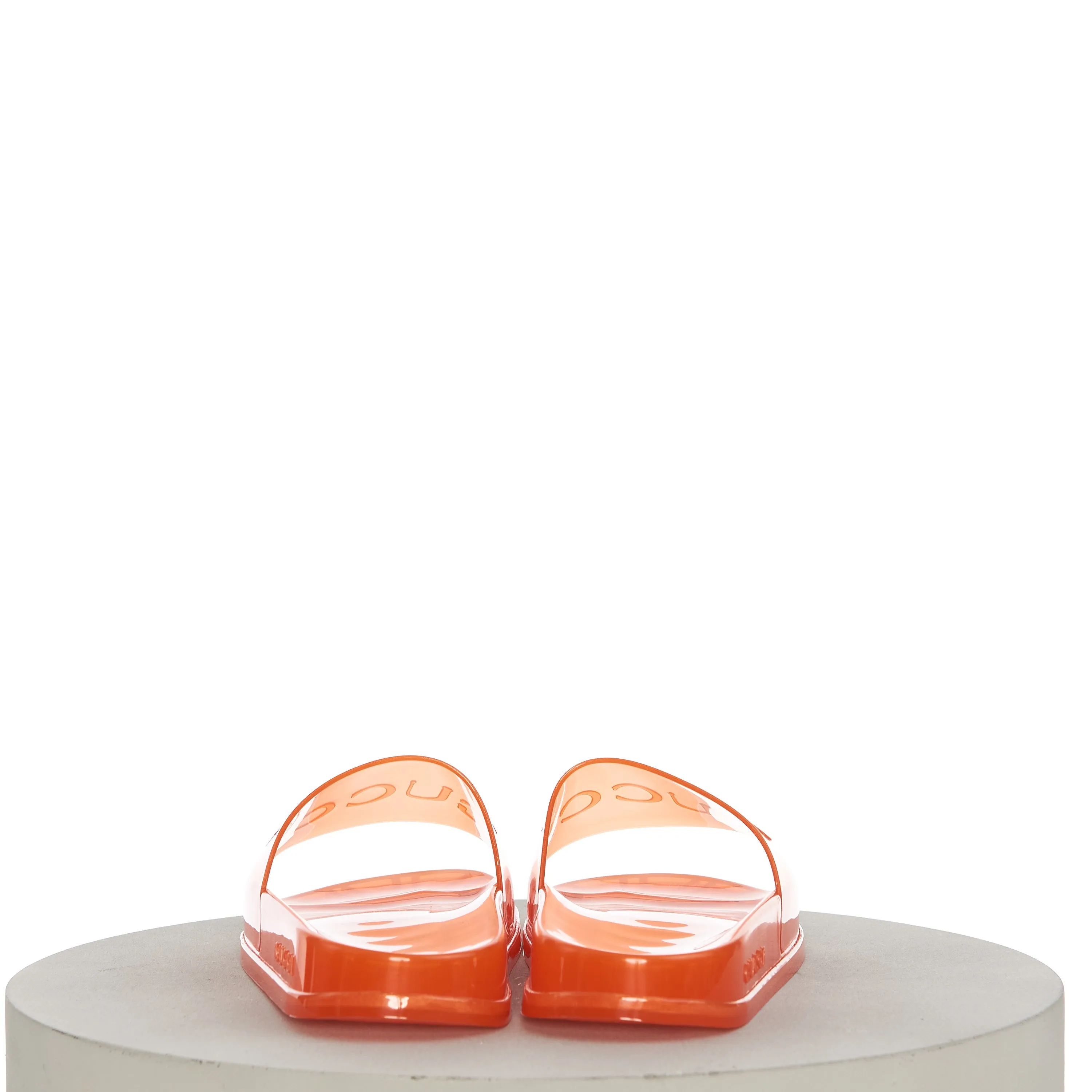 Exuma Sandals Men's Slide Sandals with Gucci Logo In Transparent Orange Rubber