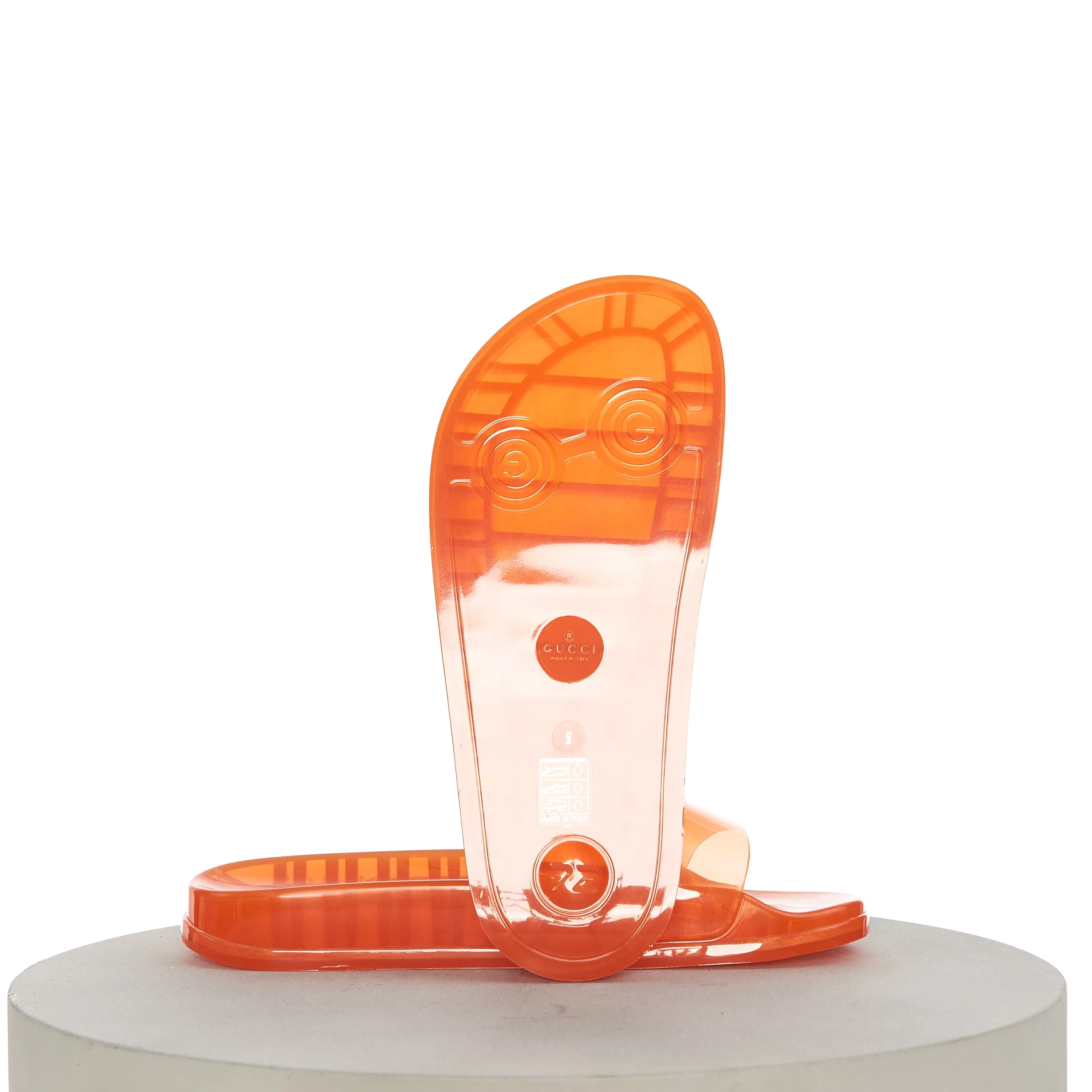 Light Green Sandals Men's Slide Sandals with Gucci Logo In Transparent Orange Rubber