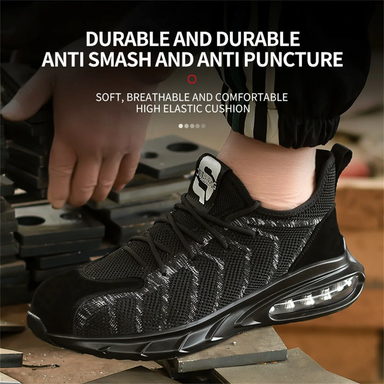 Mens Steel Toe Work Shoes Lightweight Anti-pierce Safety Shoes Outdoor Sneakers Work Boots With Velcro