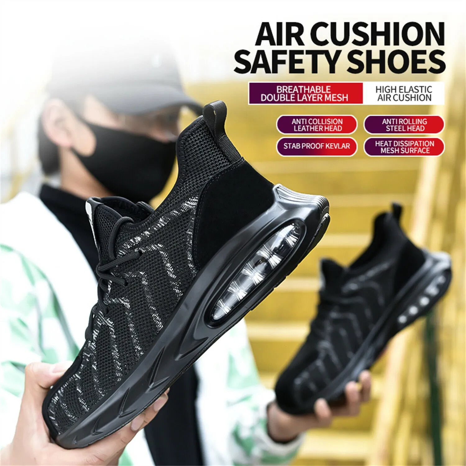 Mens Steel Toe Work Shoes Lightweight Anti-pierce Safety Shoes Outdoor Sneakers Best Work Boots For Engineers