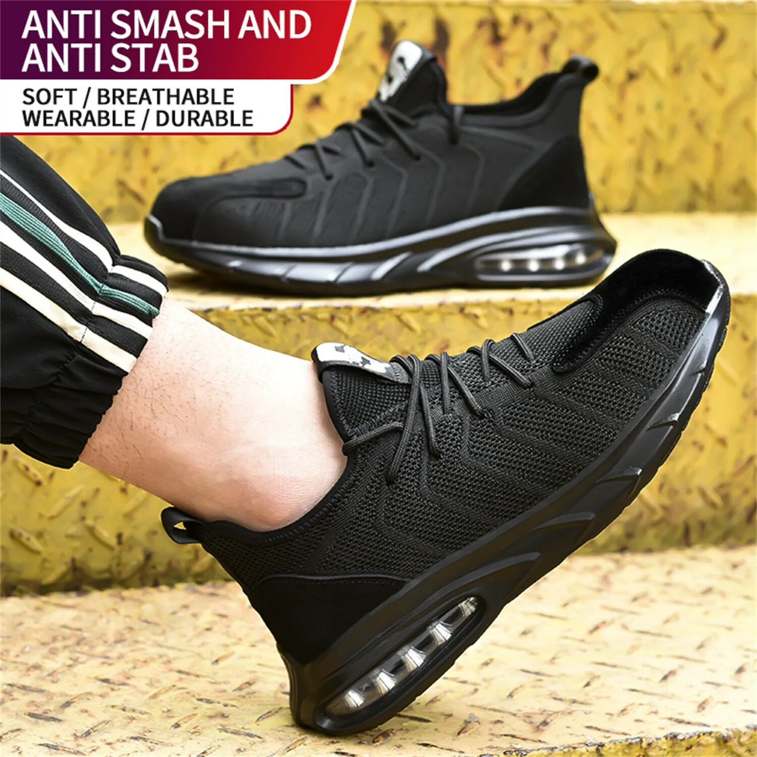 Cool Looking Work Boots Mens Steel Toe Work Shoes Lightweight Anti-pierce Safety Shoes Outdoor Sneakers