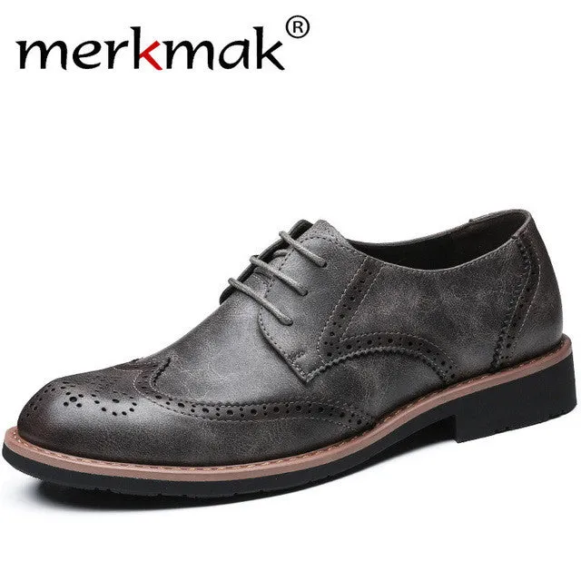 Chukka Work Boots Steel Toe Merkmak New 2017 Men Dress Shoes Formal Wedding Genuine Leather Shoes Retro Brogue Business Office Men's Flats Oxfords For Men