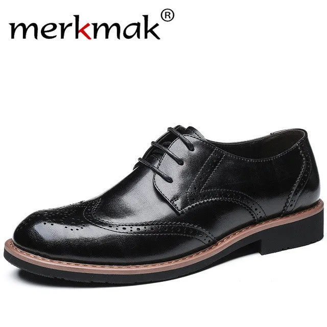 Merkmak New 2017 Men Dress Shoes Formal Wedding Genuine Leather Shoes Retro Brogue Business Office Men's Flats Oxfords For Men Most Comfortable And Durable Work Boots