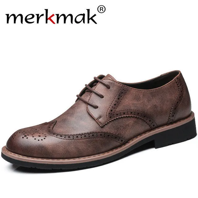 Best Moc Toe Wedge Work Boots Merkmak New 2017 Men Dress Shoes Formal Wedding Genuine Leather Shoes Retro Brogue Business Office Men's Flats Oxfords For Men