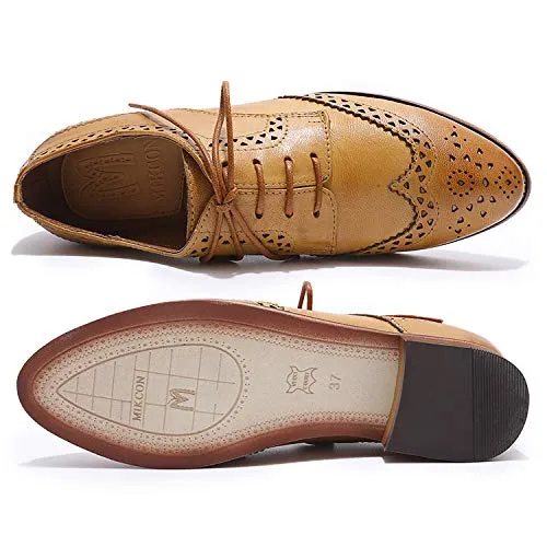 Custom Oxford Shoes MIKCON Women's Genuine Leather Oxfords Brogue Wingtip Lace Up Dress Shoes Casual Formal Derby Saddle Shoes for Women